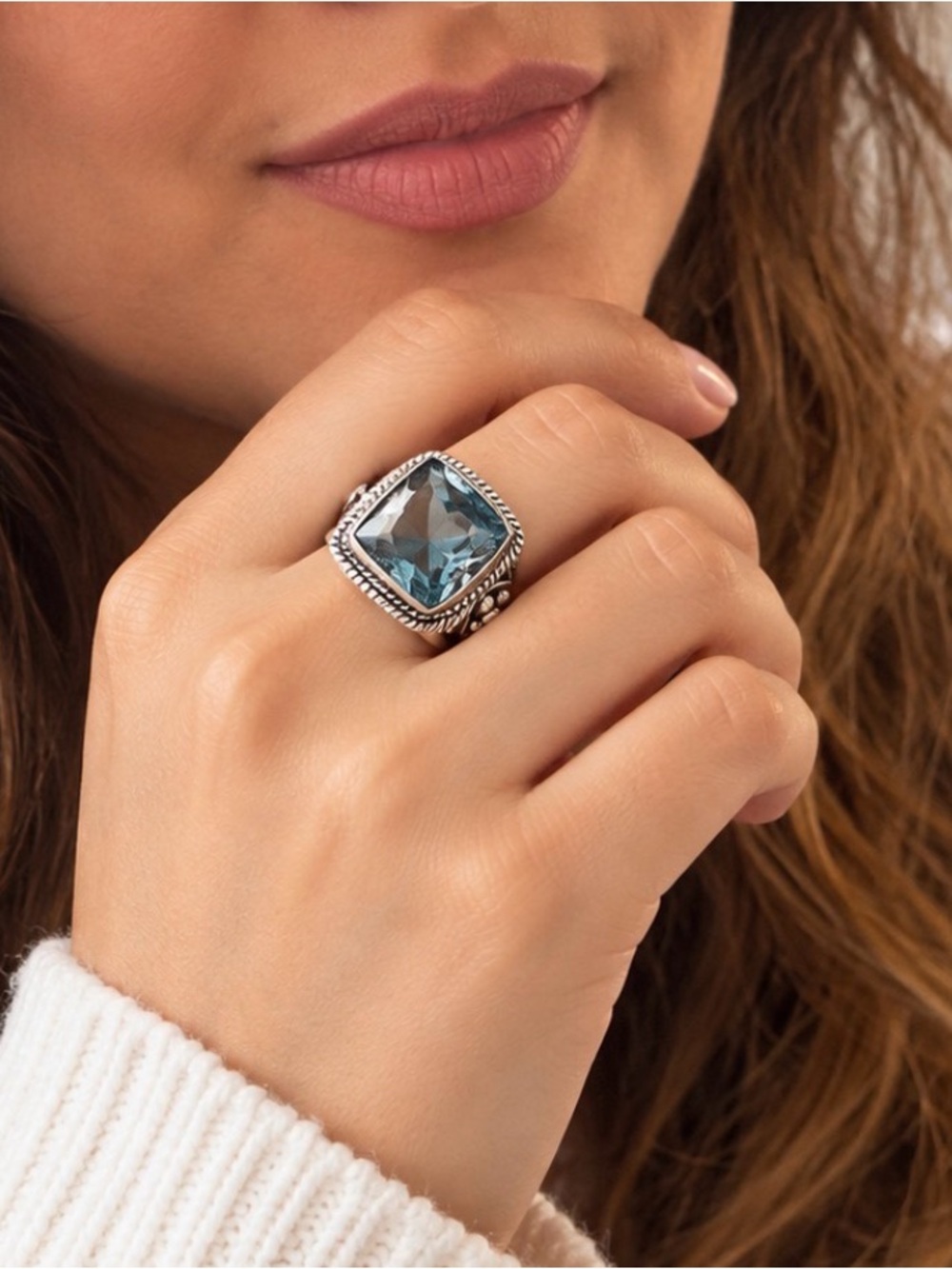Vintage Silver Tone Square Statement Ring Ornate Antique Style Cocktail Ring 9